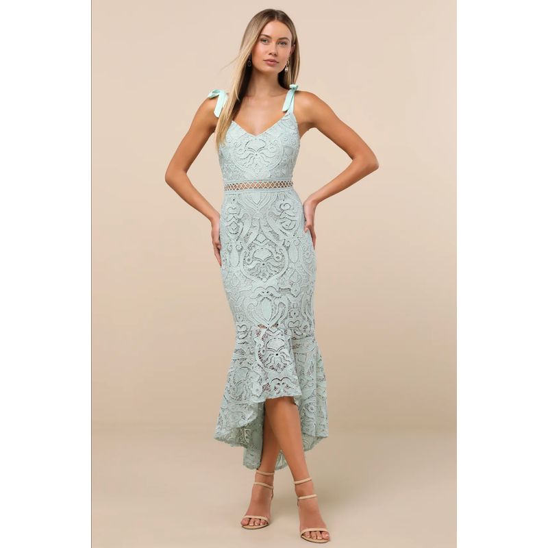 Lulu's Mint Lace High-Low Midi Dress